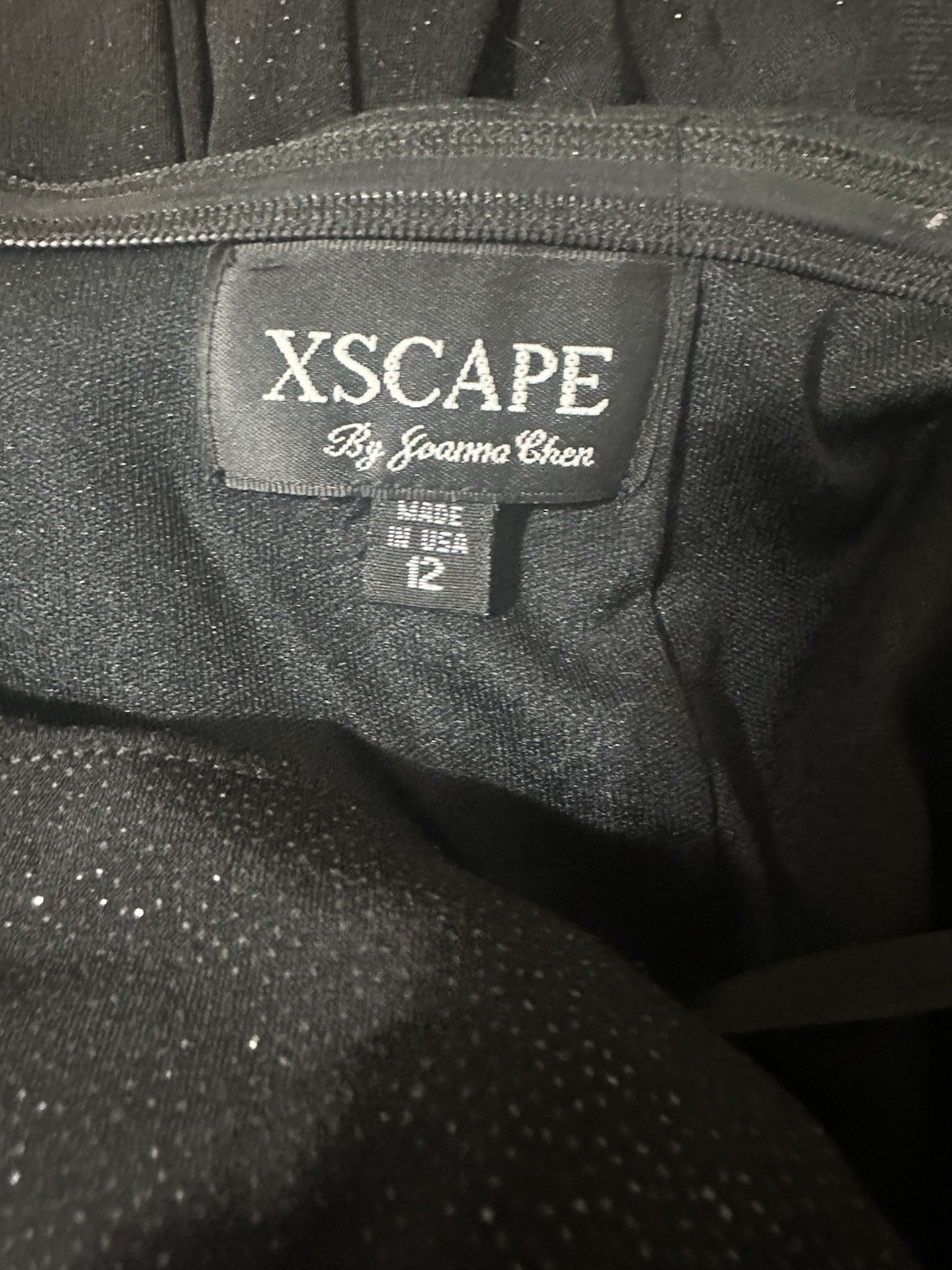 Xscape Black One Shoulder Sweetheart Ruched Beaded evening Dress size 12.