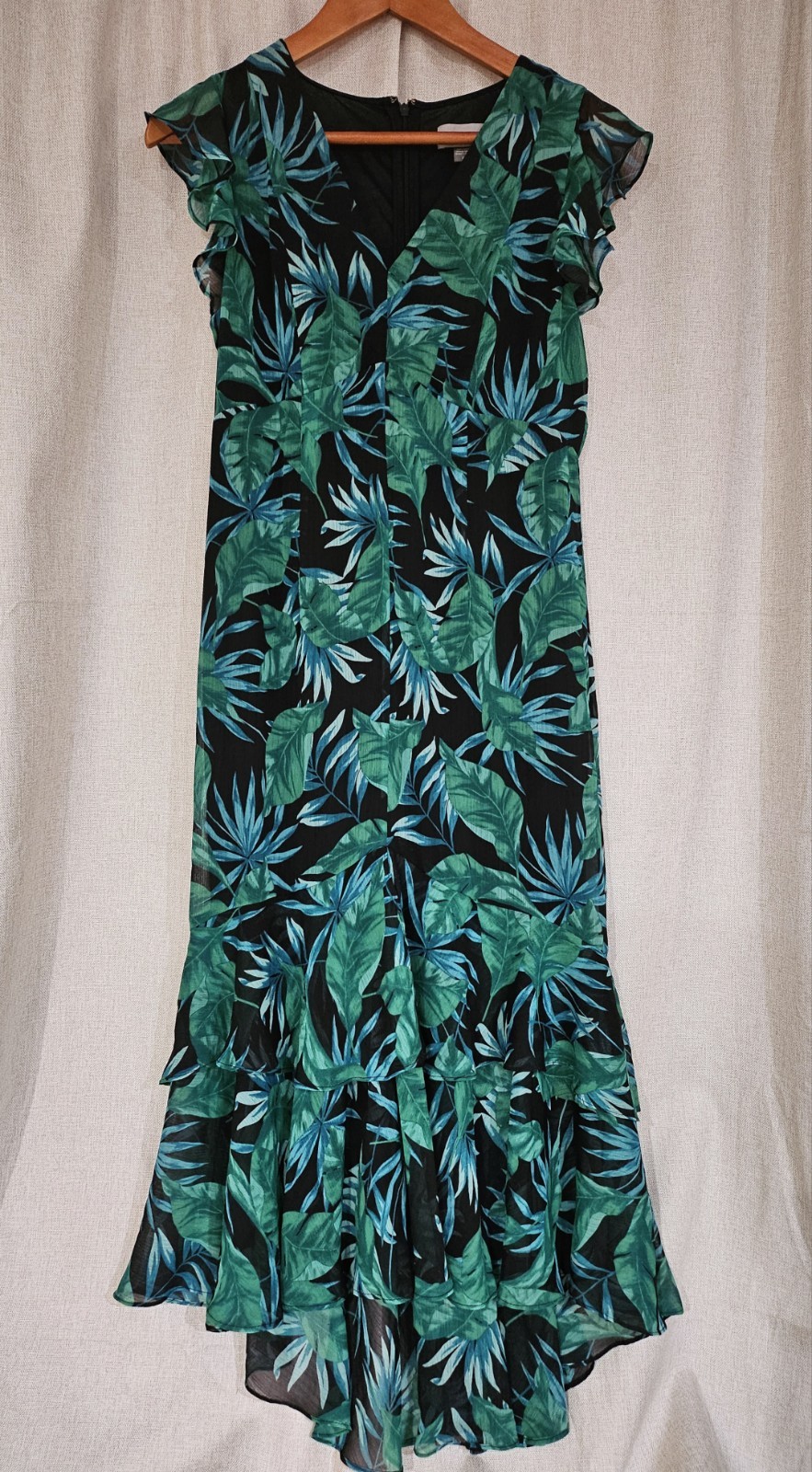 Marc New York – Green Floral Leaf High-Low Chiffon Midi Shift Dress