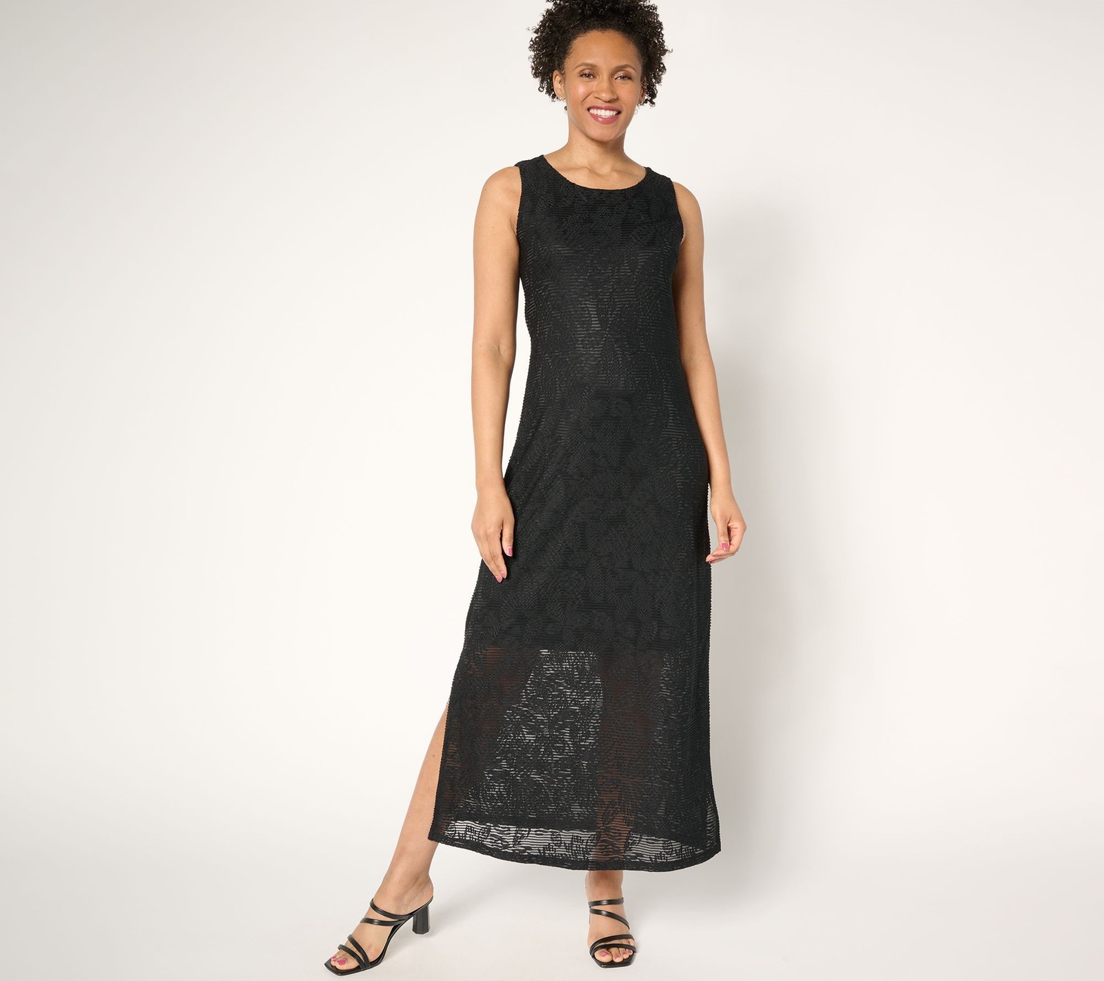 Women Control Women’s Dress Sz L Floral Illusion Jacquard Maxi Black A691341