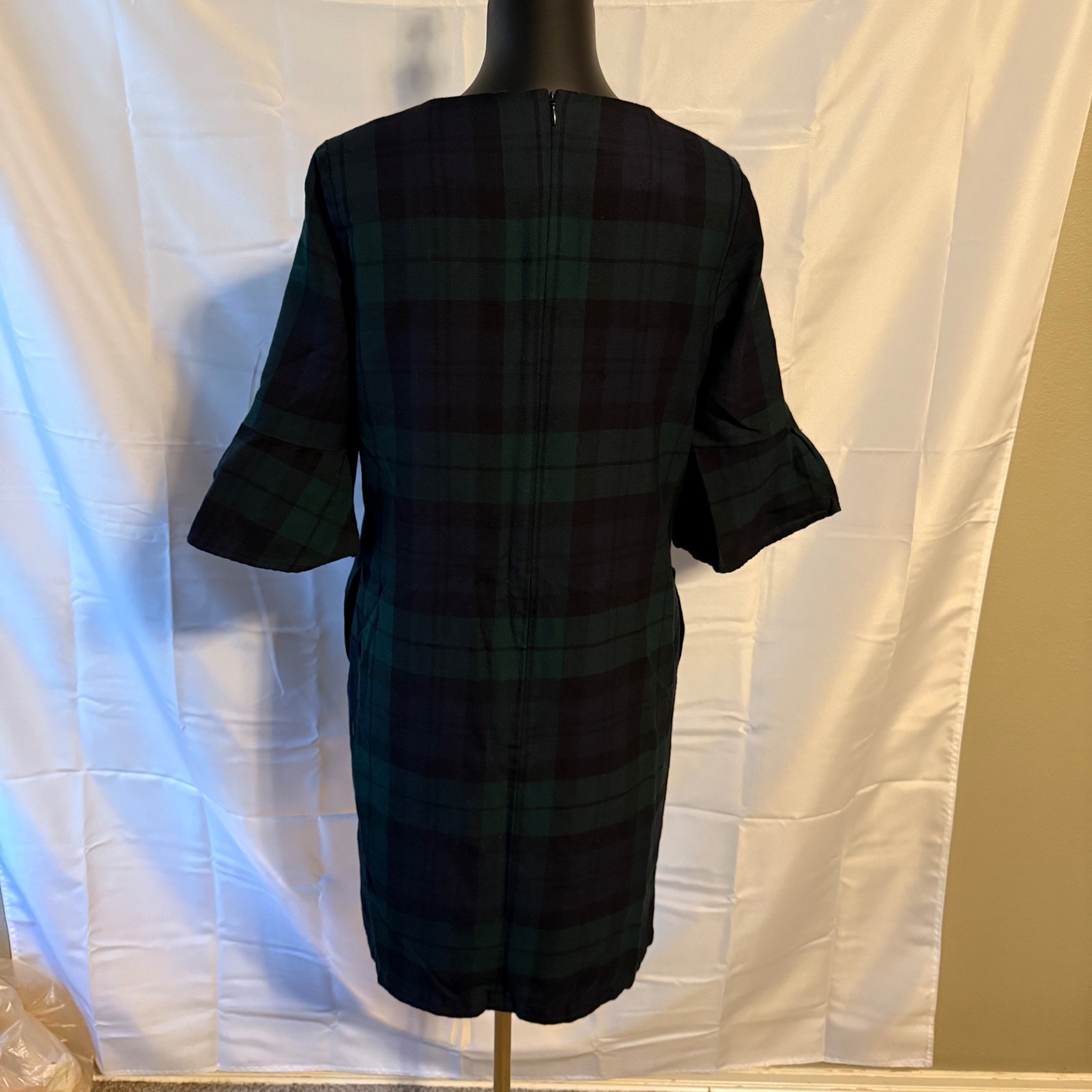 Pendleton Plaid 100% Virgin Wool Dress with Flare Sleeves USA Size S pockes