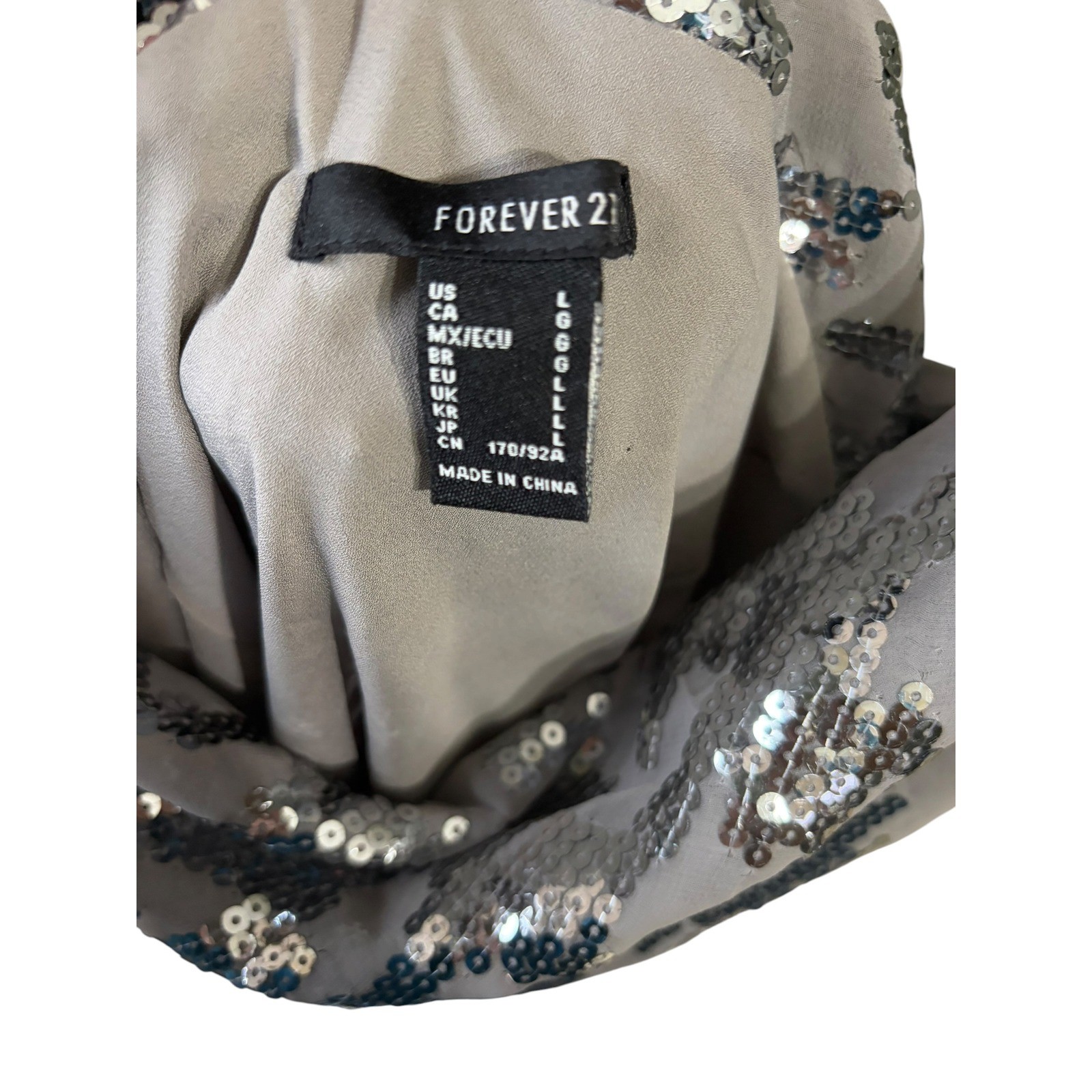 Womens Silver Mini Dress| L| Forever 21 Sequin Cowl Neck Strappy Back Nightcore