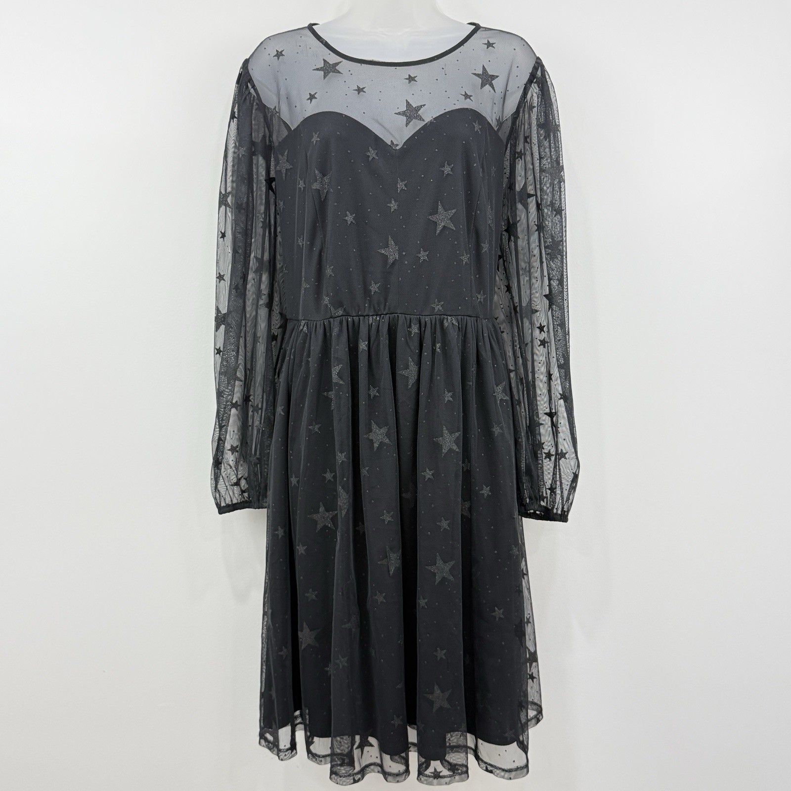 Torrid Black Star Mesh Skater Dress 18 NWT Celestial Whimsigoth Witchy Sheer