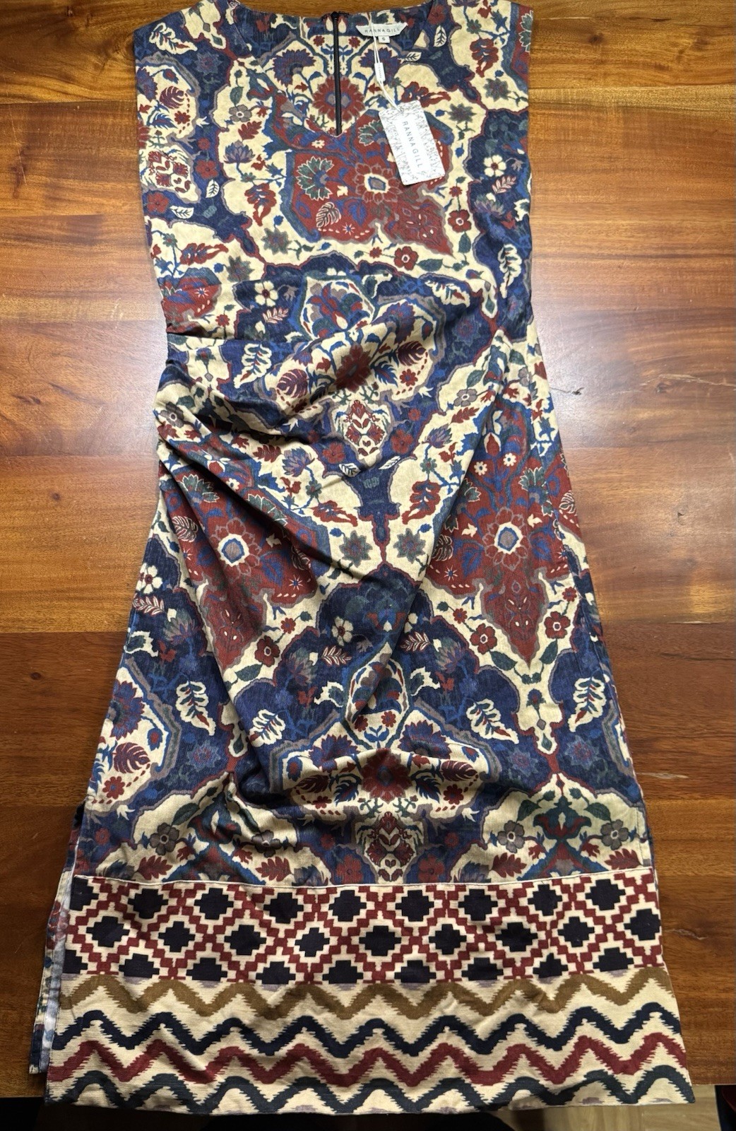 Ranna Gill Anthropologie Sleeveless Medallion Print Velour Split Hem Dress S NWT