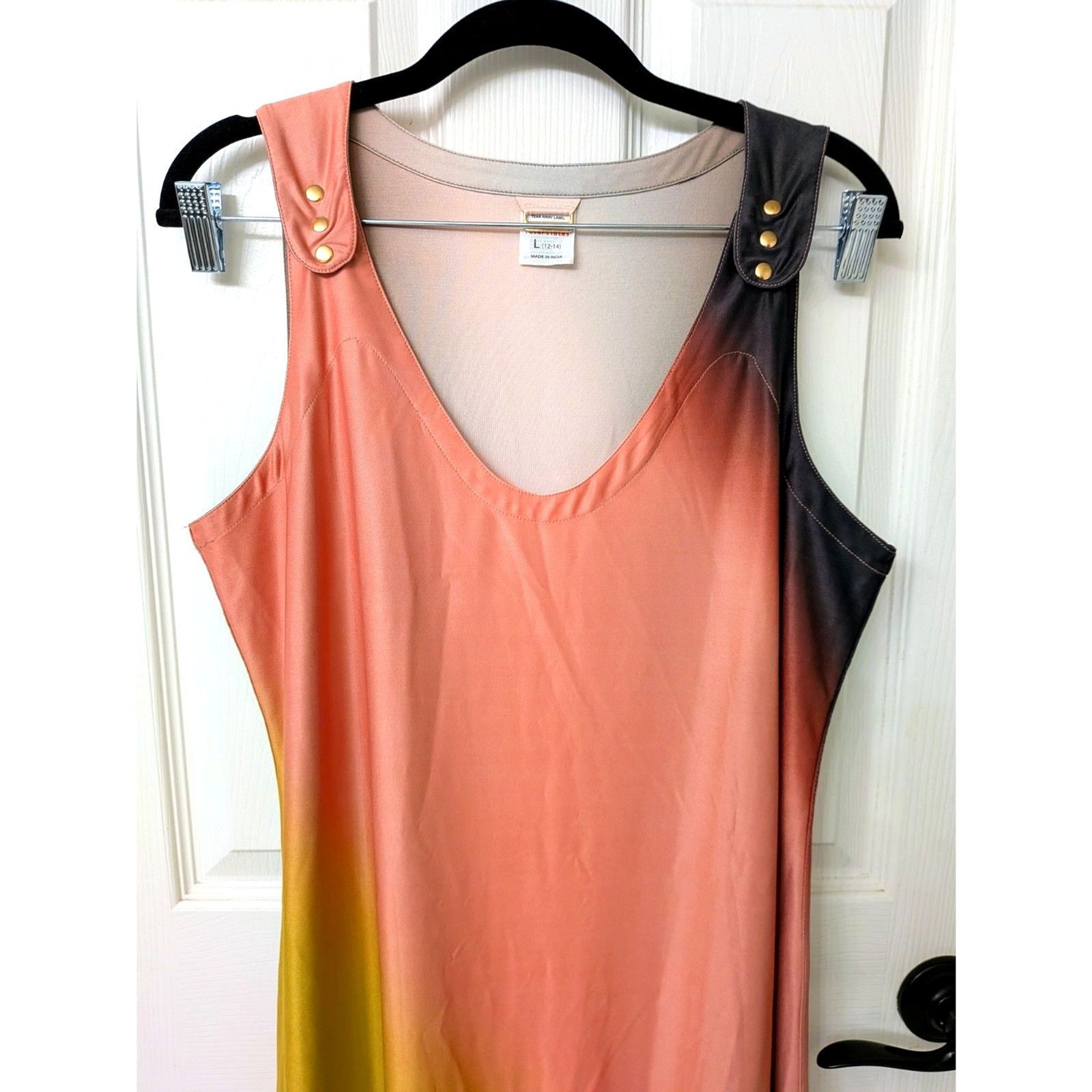 Reversible & Adjustable V-Neck Dress in Dark Grey, Pink & Yellow | SZ Large