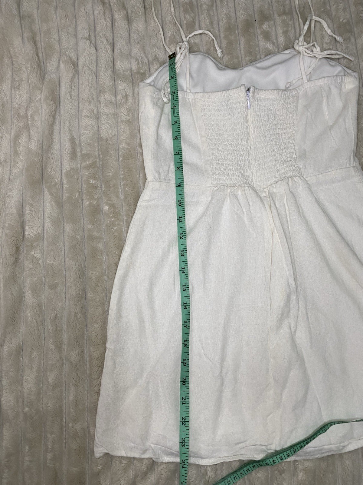 francesca’s White Woven Sweetheart Sundress Smocked Lined Zip Back Tie Straps S