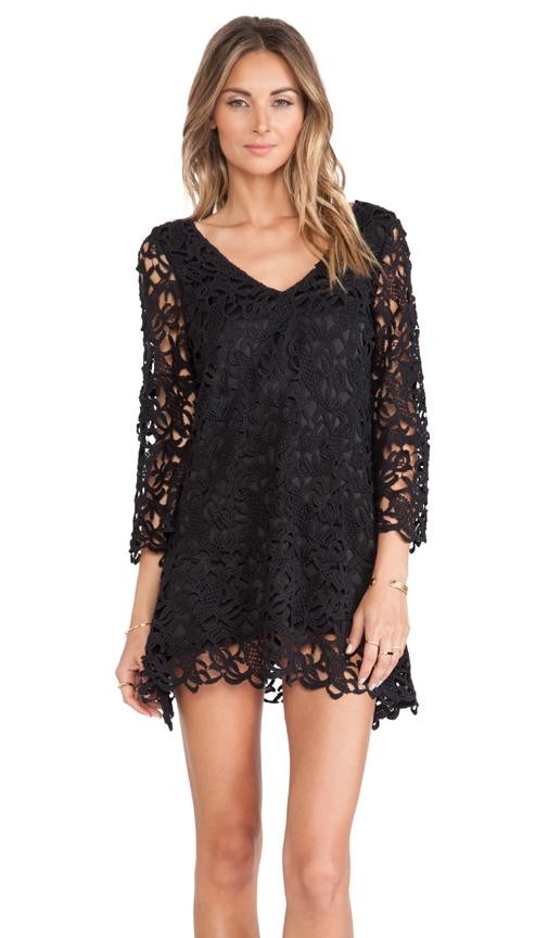 TULAROSA Black Lace Overlay Angie Sexy Low Front & Back V-Neck Dress Size M