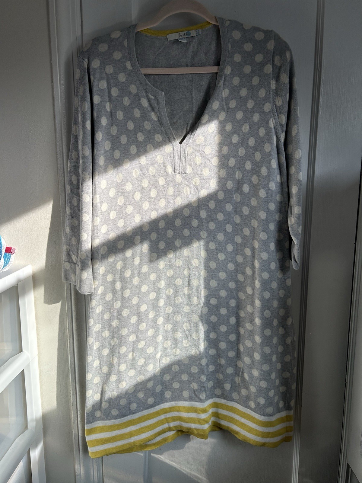 Boden Knit Polka Dot Dress Gray White Yellow US14 UK18.