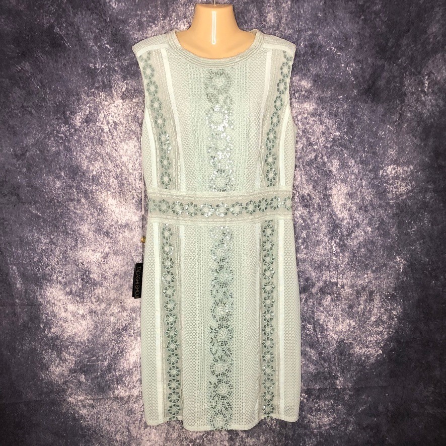 Tadashi Shoji Jade Green Lace Sequin Sheath Dress AVT17261M Size 14 NWT