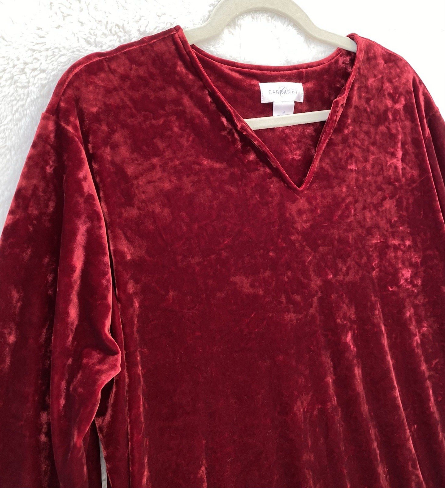 Cabernet Womens Red Crushed Velvet Velour Bell Sleeve House Dress Size Medium