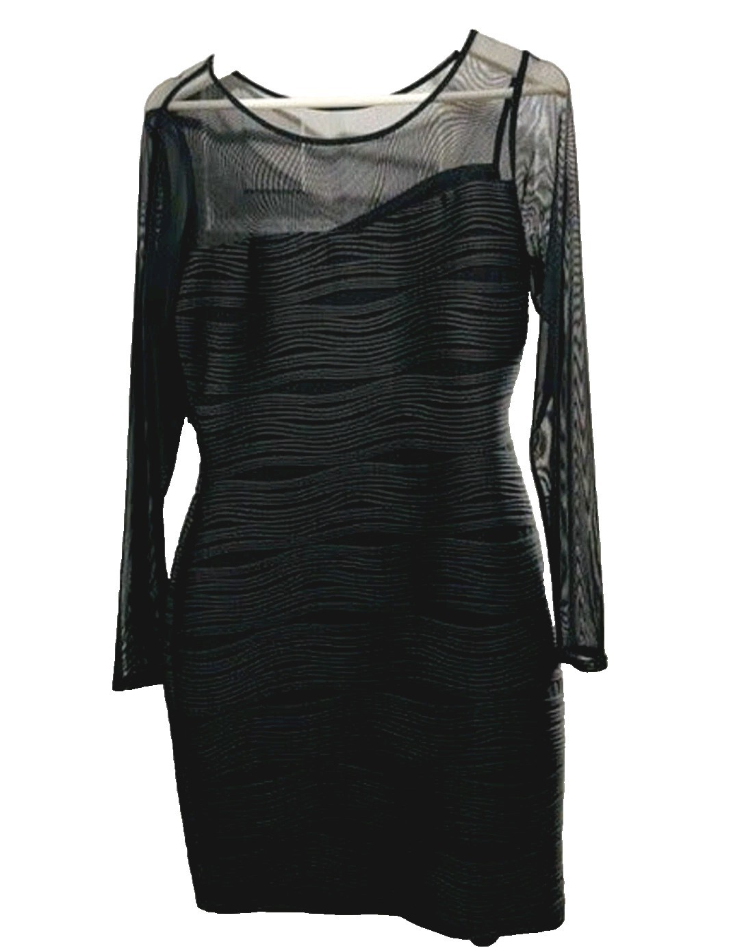 Black Ruched Bodycon Mini Dress Womens Size 4 Sheer Long Sleeve Cocktail Party