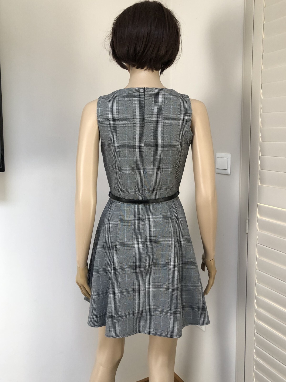 LOVE LABEL Light Grey Tartan Sleeveless Belted Skater City Dress S/M 6-8