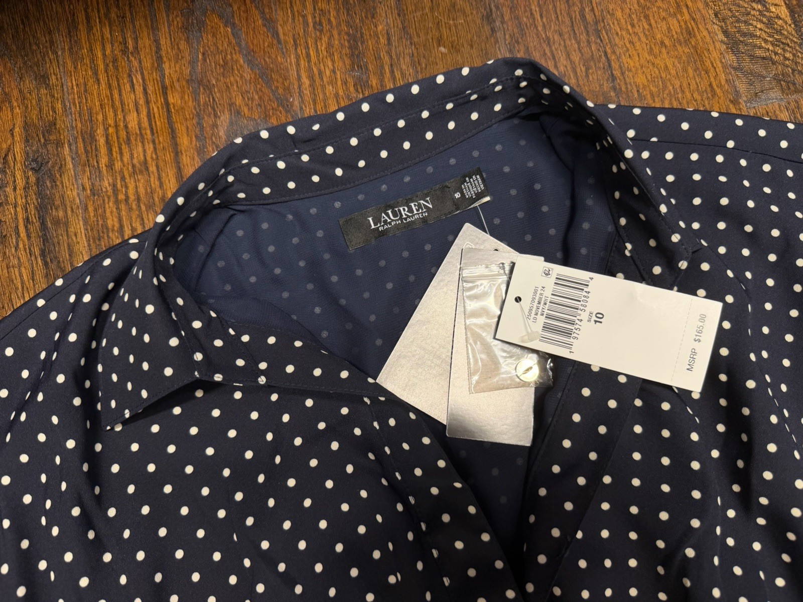 Lauren Ralph Lauren Polka-Dot Belted Crepe Dress Sz 10 NWT
