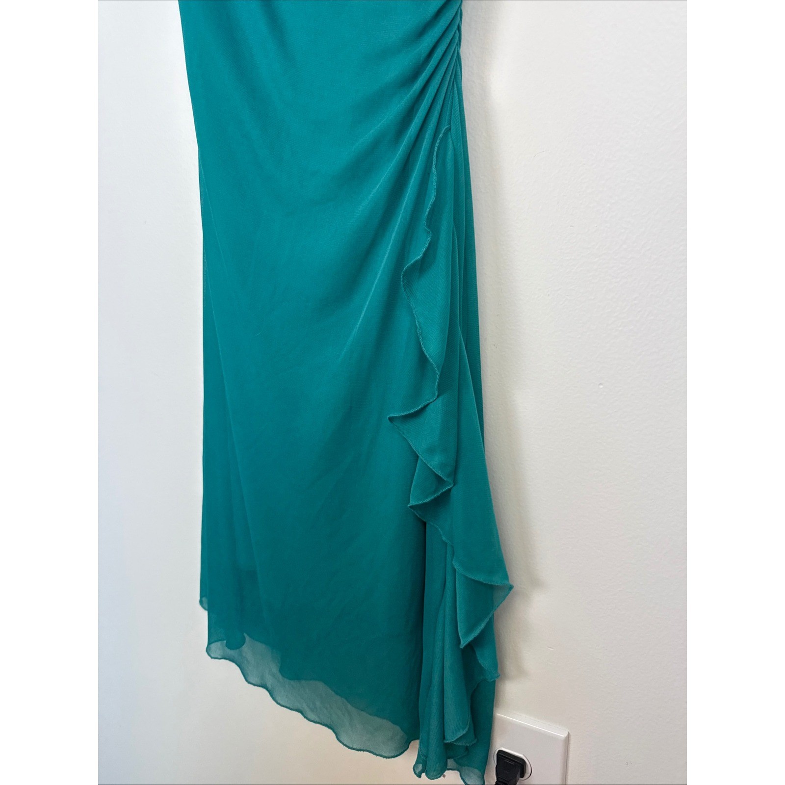 Jodi Kristopher Teal Sequin Beaded Ruffle babydoll Cocktail Dress Womens size M