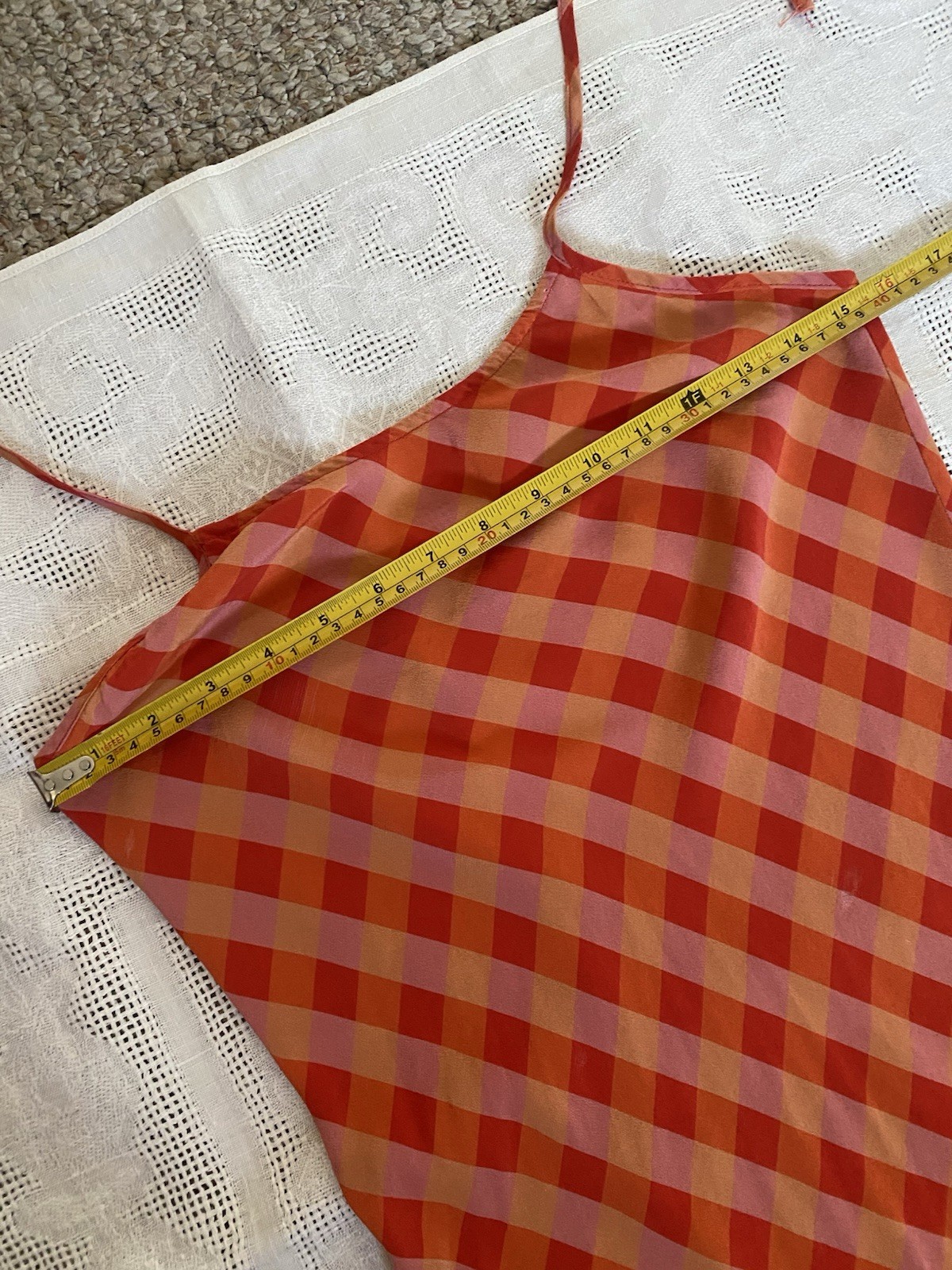 LHD 100% Silk Orange Pink Gingham Halter Mini Dress Open Back Size 4