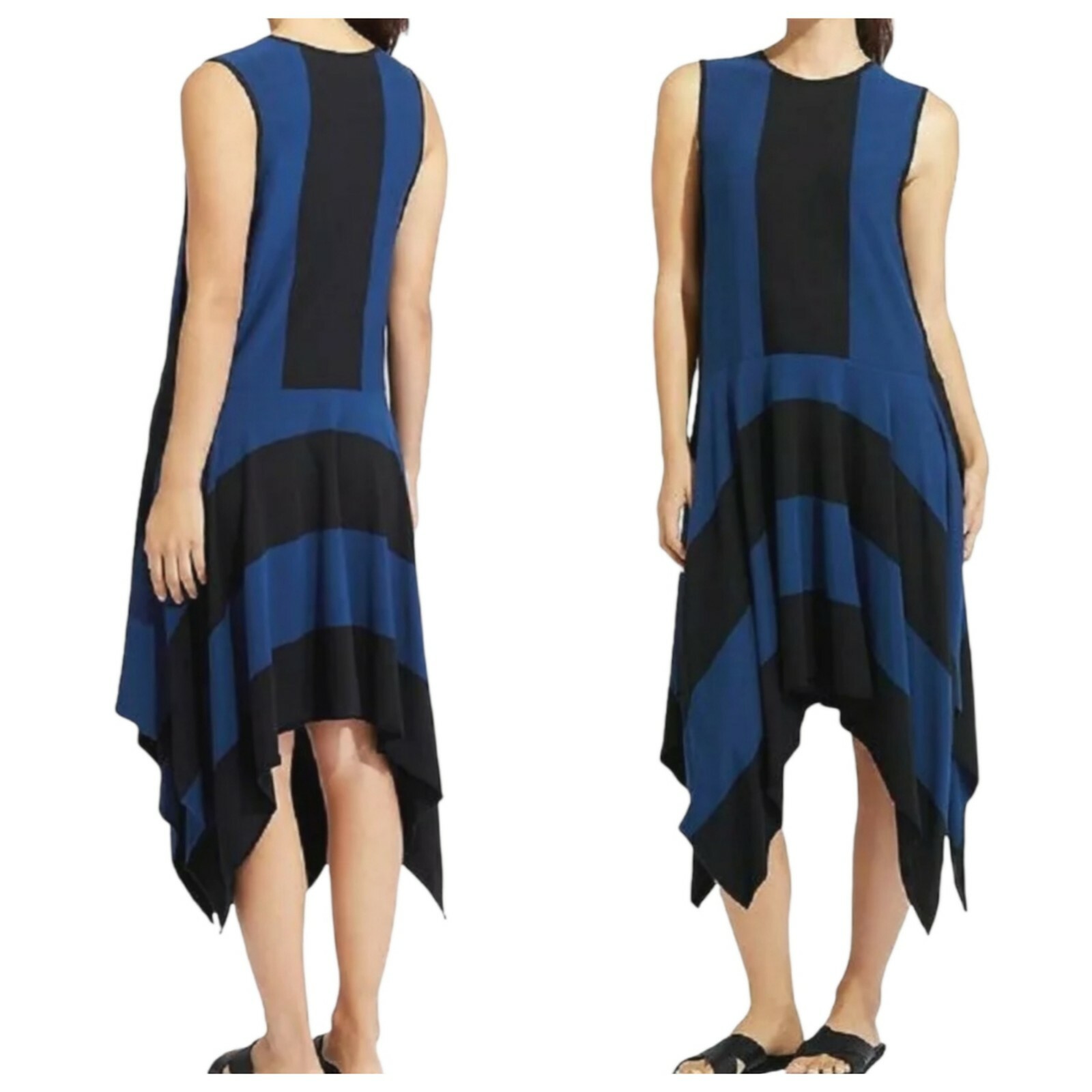 $148 DEREK LAM 10 C CROSBY ATHLETA WOMEN’S SIZE SMALL BLACK BLUE FLUID DRESS VGC
