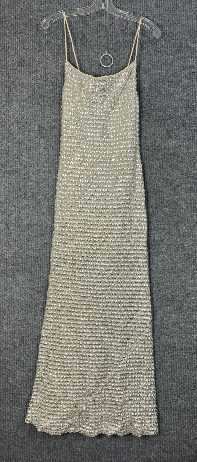 Rhode Platinum Jemima Dress Womens 6 Silk Silver Sequins Slip Dress Sleeveless