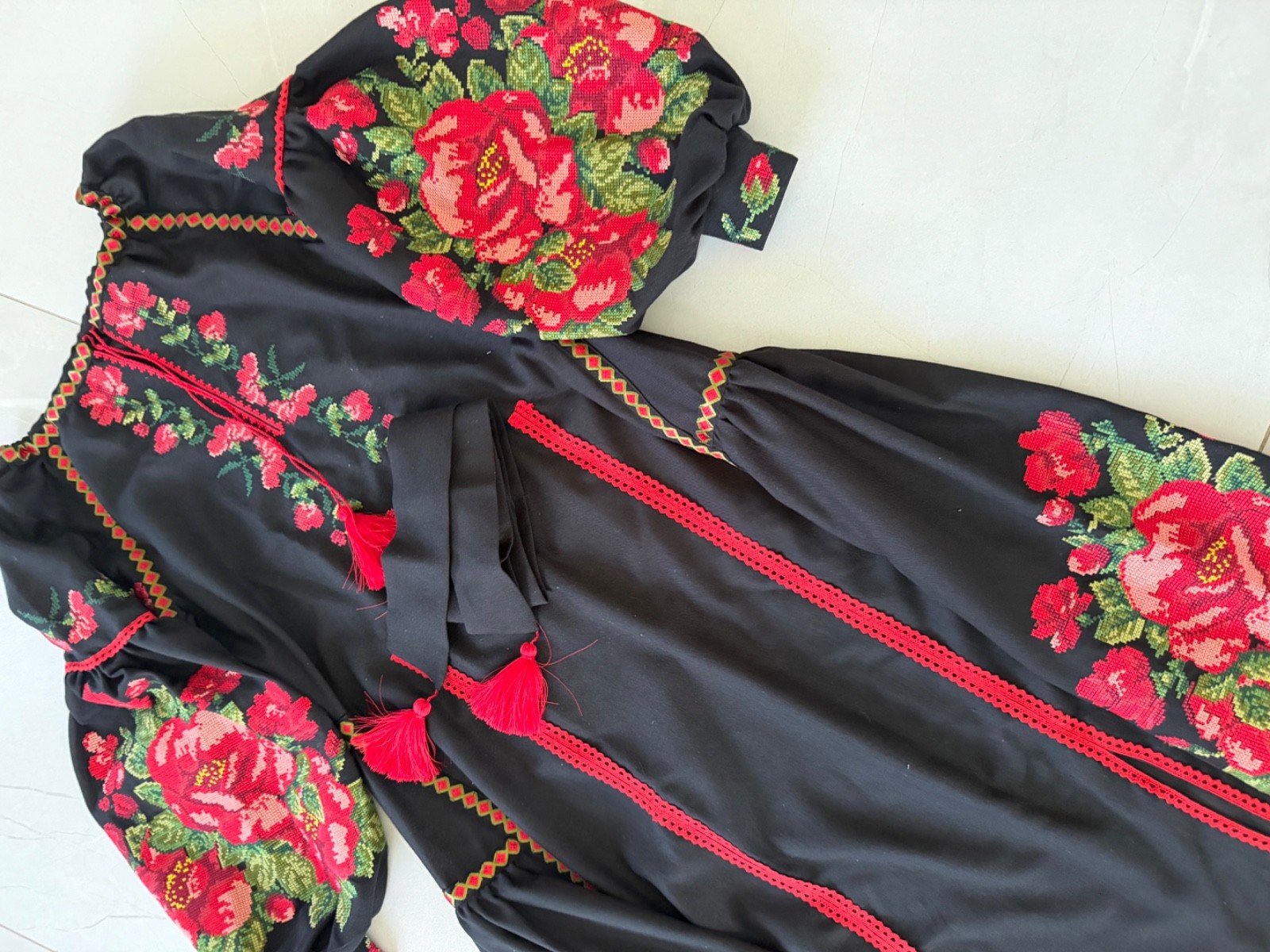 Women’s Ukrainian Embroidered Maxi Dress Vyshyvanka Boho Floral Linen S-XXXL