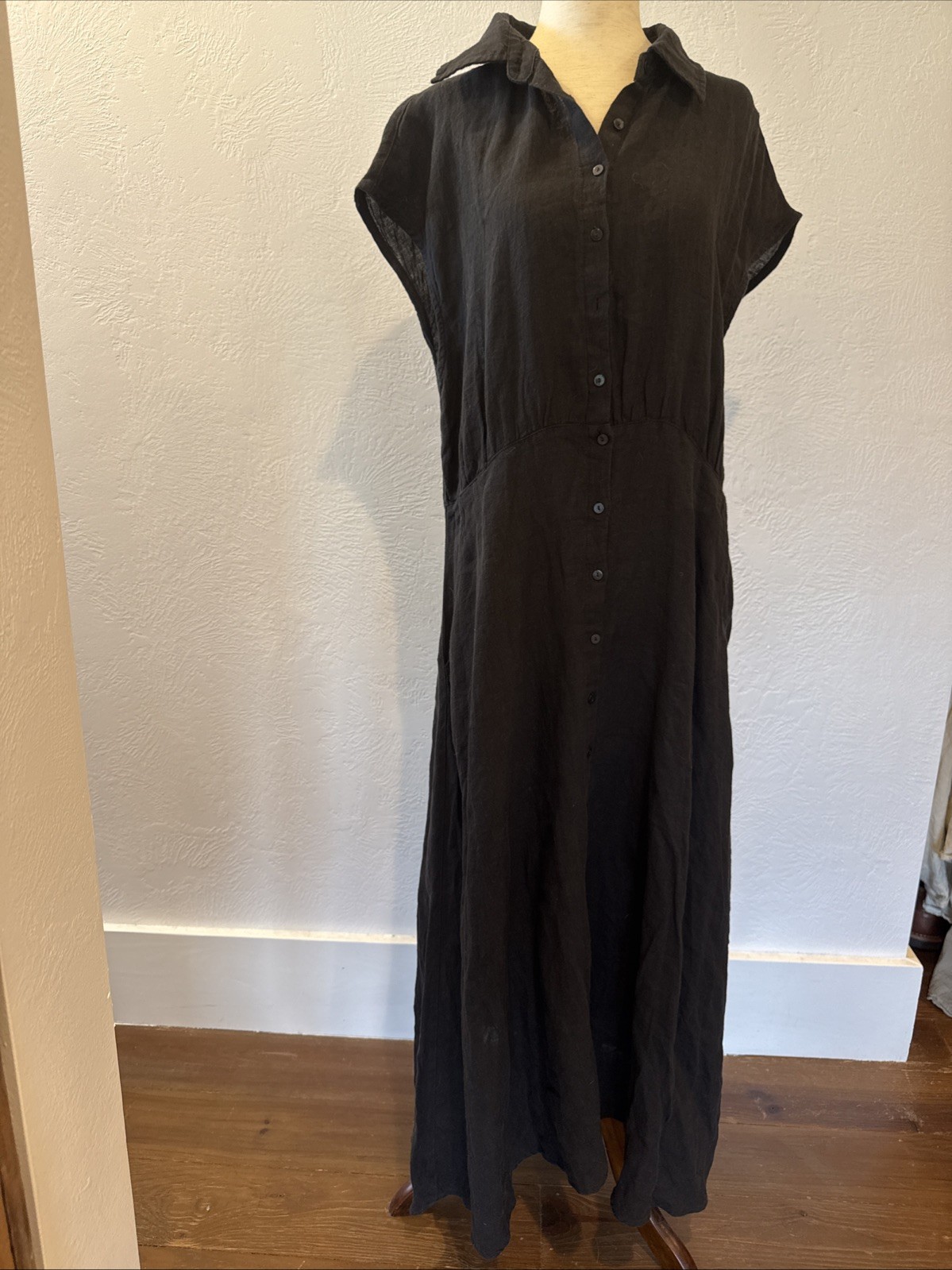 NWT Brave +True Large Black Linen Button Dress