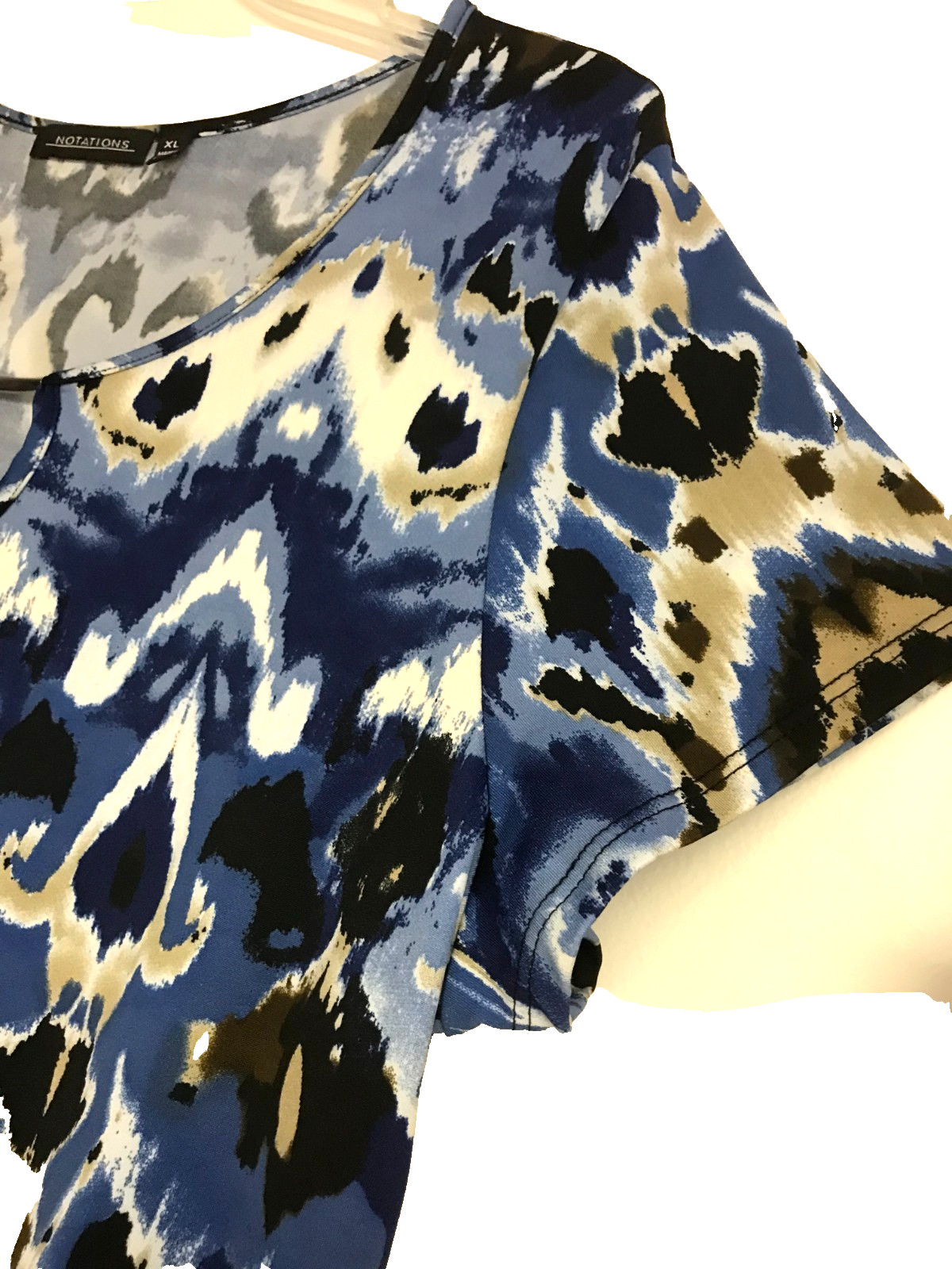 Notations XL Keyhole Blue Abstract Print Dress Short Sleeve Stretch Non-iron