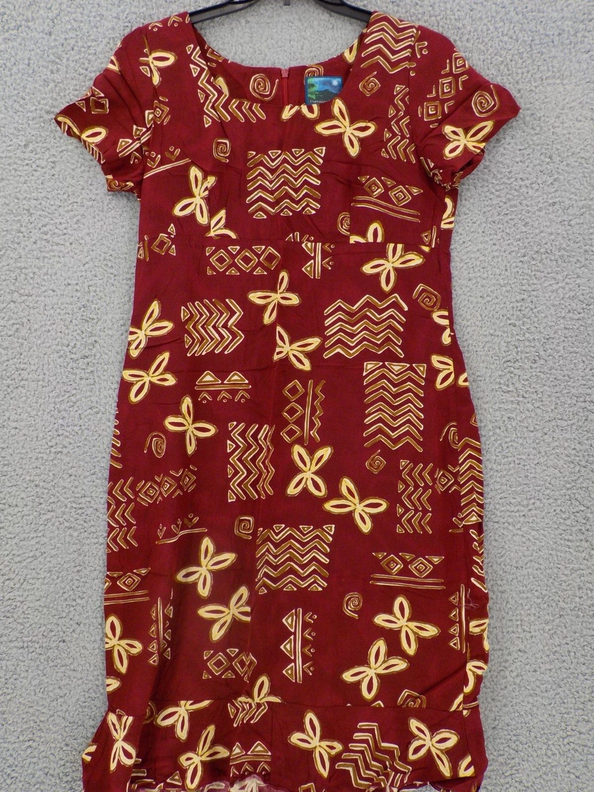 HAWAIIAN MOON DRESS WOMENS SZ L BURGUNDY SHADES HIEROGLYPHS BOTTOM FLOUNCE Run