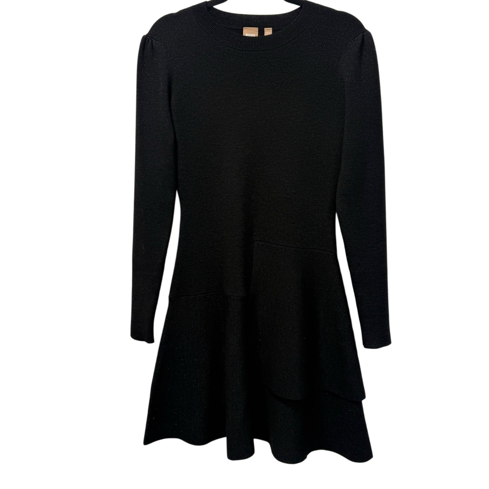BOSS Black Sweater Dress Size S Long Sleeve Knit Fit and Flare Elegant Dress