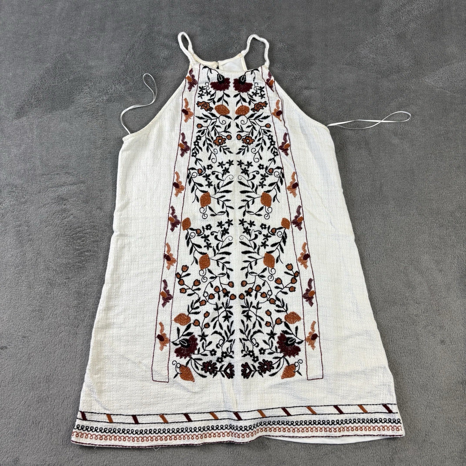 Alice Blue Tank Top Embroidered Linen Mini Dress Sz S Boho Cottage Core Peasant