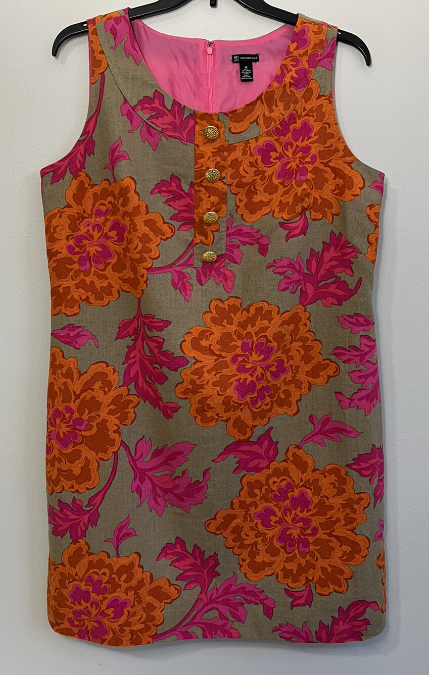 ND New Directions Sleeveless Linen Floral Dress Lined Button Womens Plus 18 New