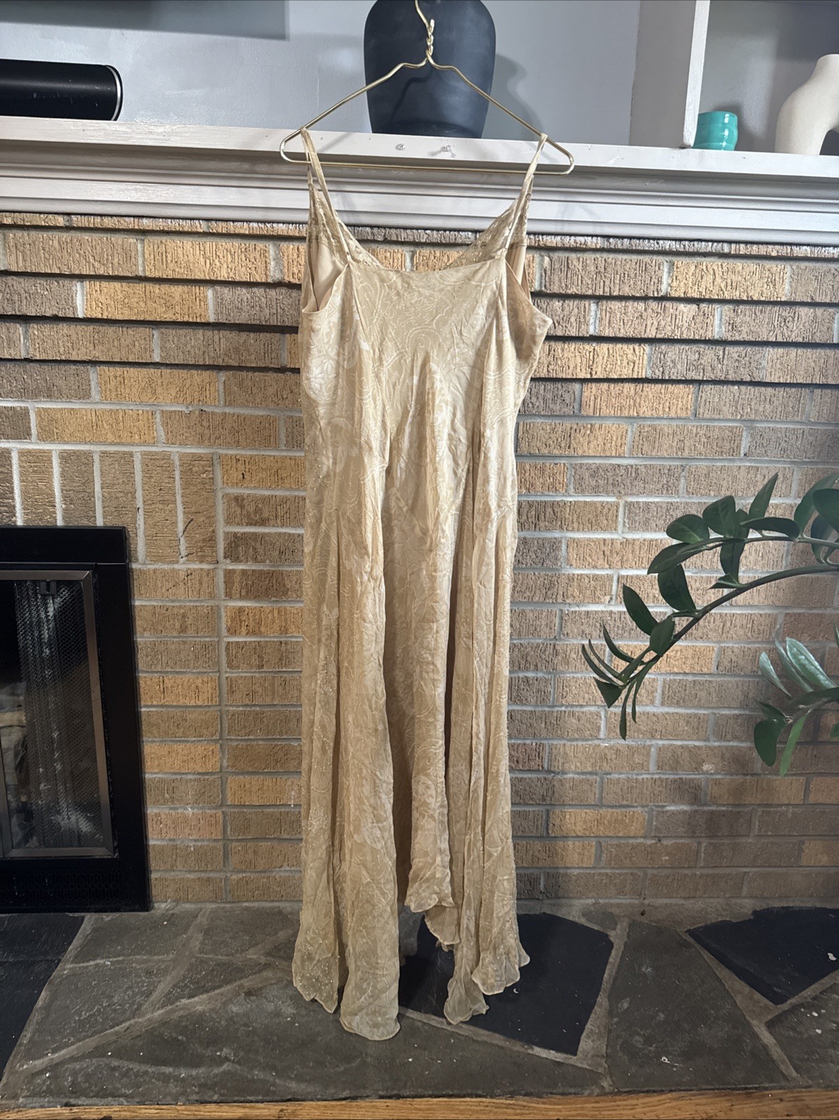 Ice 90s Y2K Silk Cowl Neck Maxi Slip Dress Paisley Print Asymmetrical Hem Sz 20