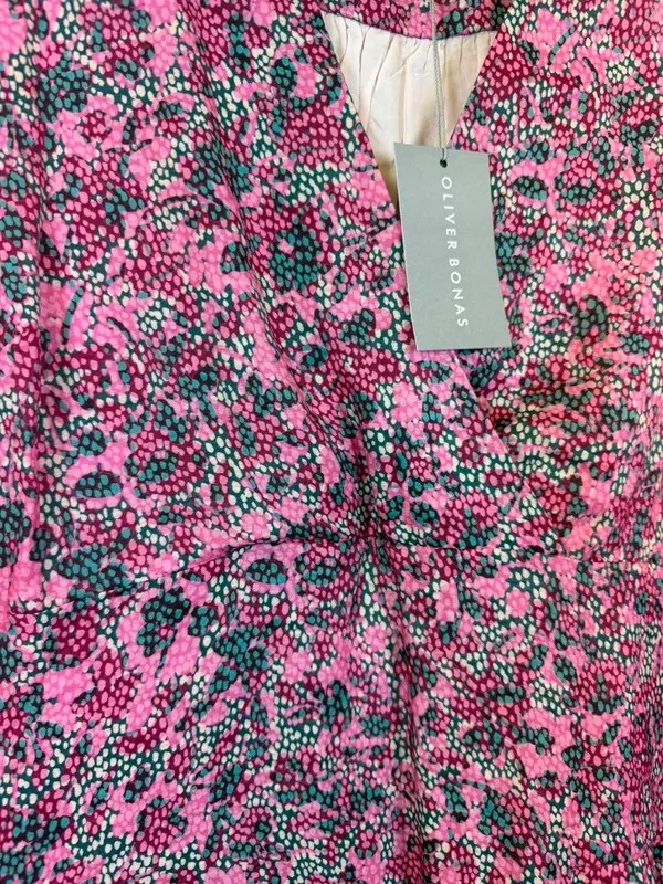 Oliver Bonas Tranquil Print Pink Mini Tiered Dress UK 12 BNWT