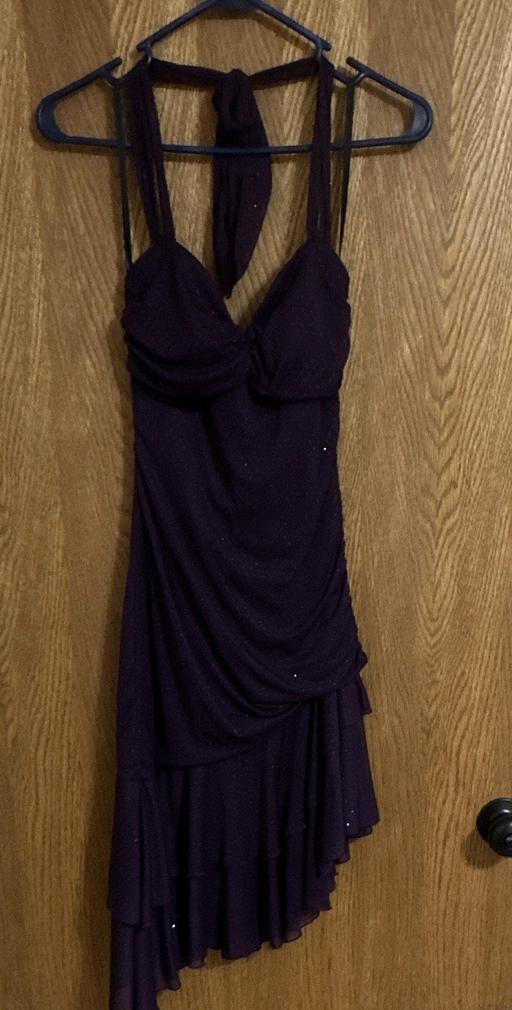My Michelle Juniors Purple Halter Sleeveless Short Chiffon Ruffle Dress S