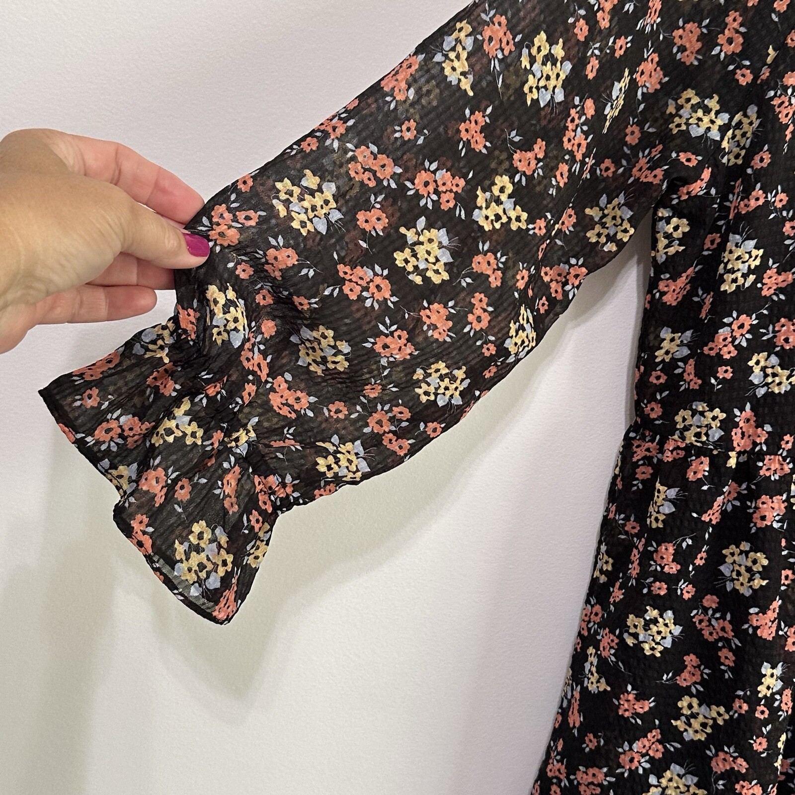 Free People Doll Pants Floral Mini Tunic Dress 10 3/4 Sleeve Lined Short Boho