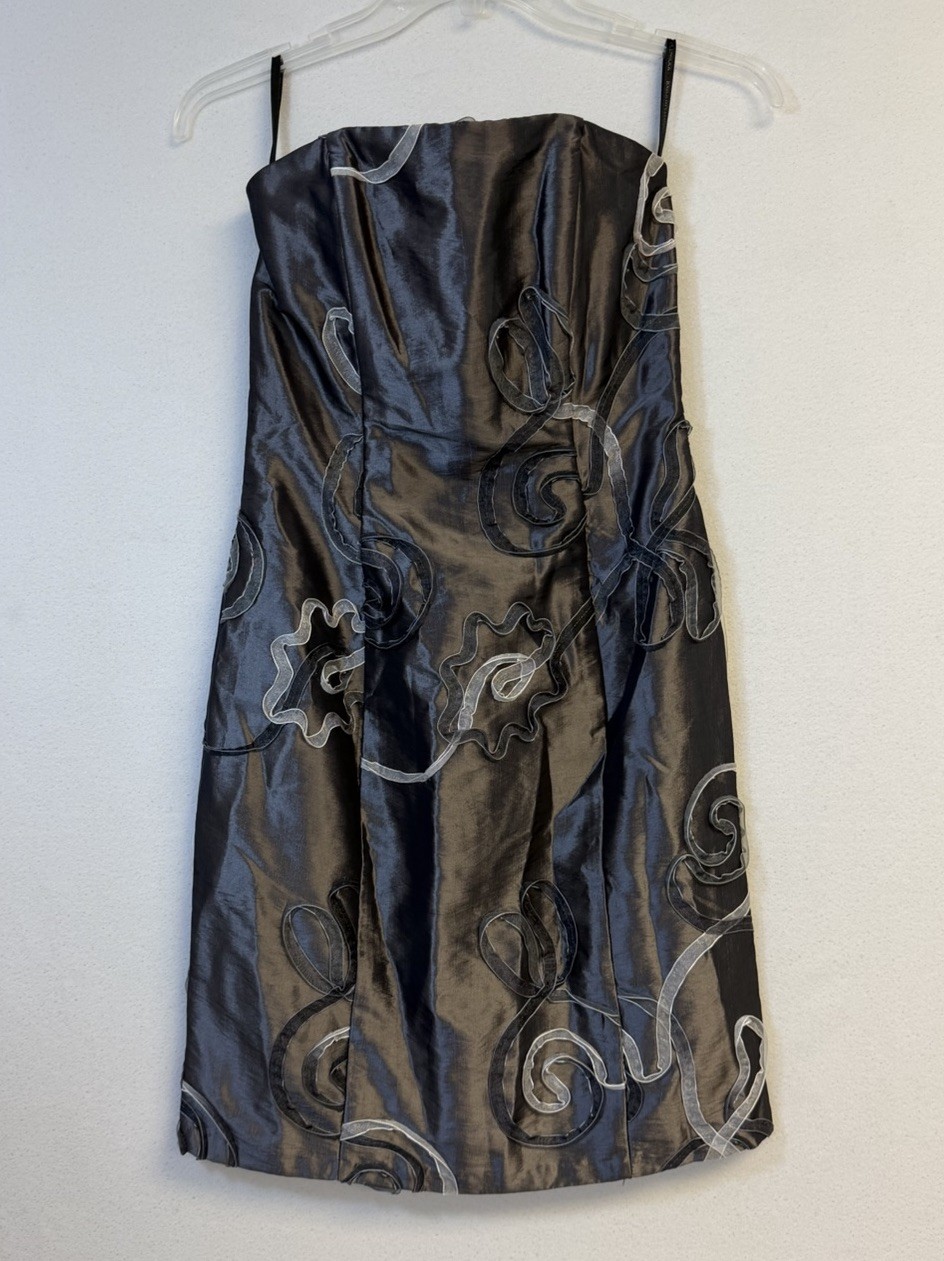 Vintage Dress Jessica McClintock for Gunne Sax Gray Ribbon Strapless Cocktail