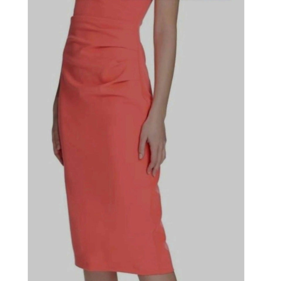NWT Vince Camuto Coral Square Neck Side Ruched Bodycon Midi Dress Size 10