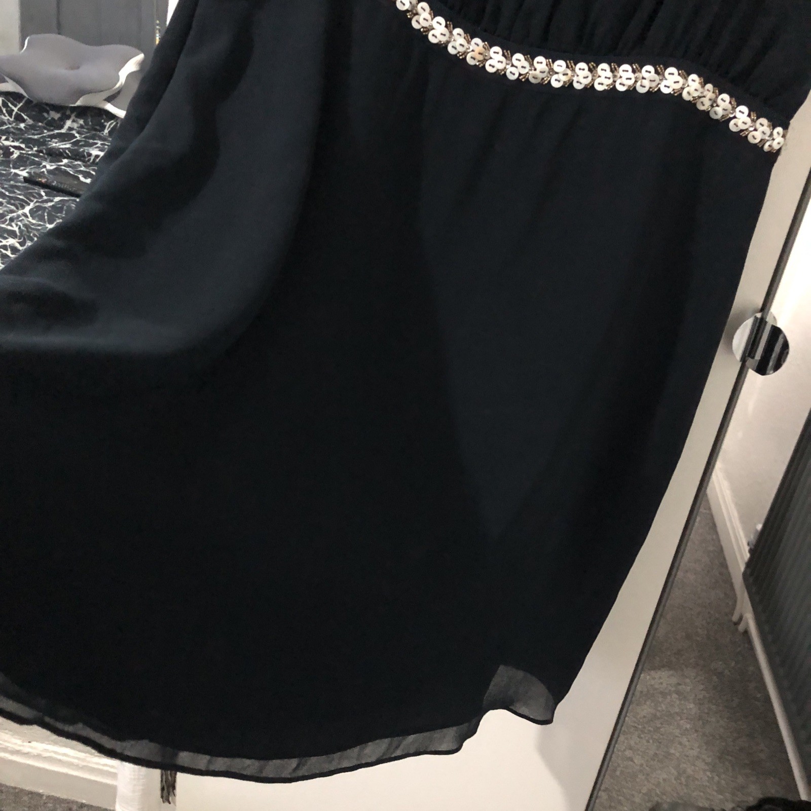 Monsoon Size 16 Pit To Pit 20in Navy Bead/Button Embellished Lined Dress VGC
