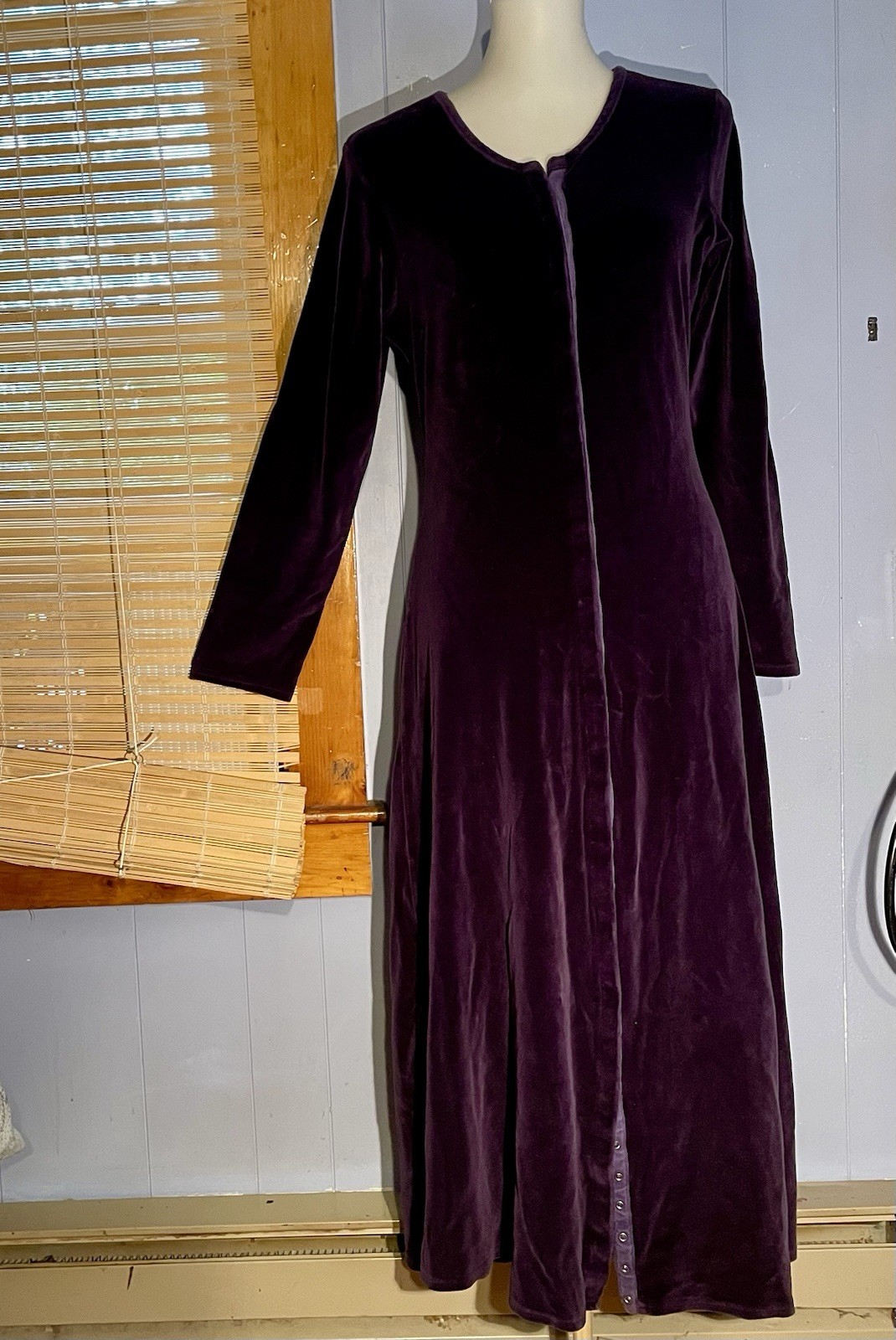 FLAX Jeanne Engelhart Purple Velour Zip Front Long Sleeve A-Line Gown S Petite