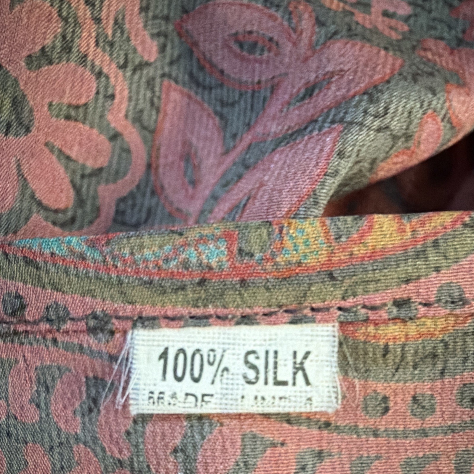 Pink Blue Green Paisley 100% Silk Halter Tie Adjustable Maxi Dress One Size