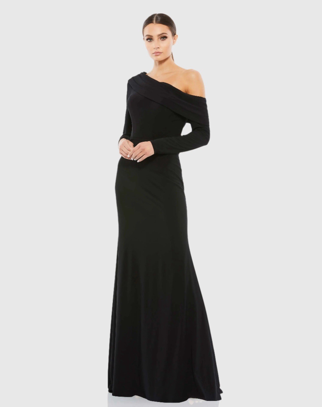 Mac Duggal Size 16 Black 26595 Off One Shoulder Formal Long Sleeves Gown Dress