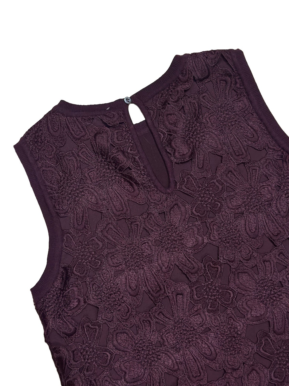 Karen Millen Plum Floral Lace Shift Dress, Size M (UK 12), Elegant Sleeveless