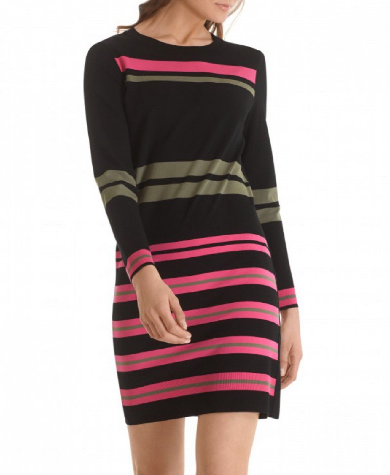 MARC CAIN Sport Striped RETHINK TOGETHER Stretch Knit Side Slit Dress N4 8 M / L