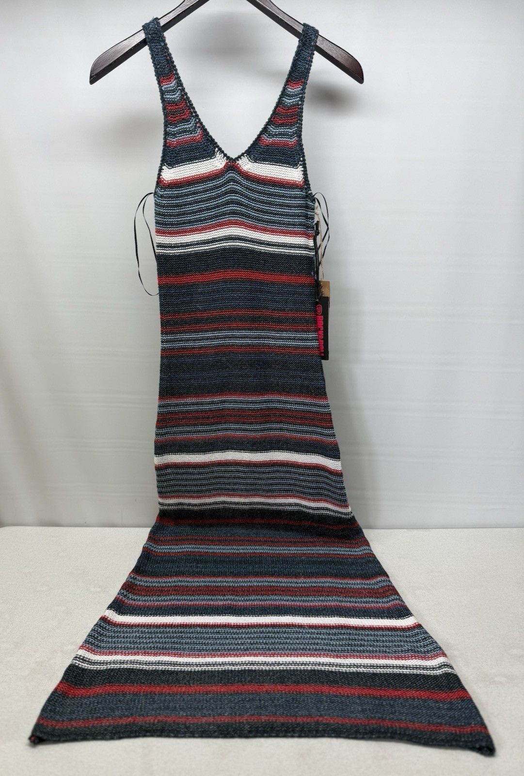 ROCK & ROLL Denim Knit Dress Sleeveless Long Multi-Color Stripe Womens Small