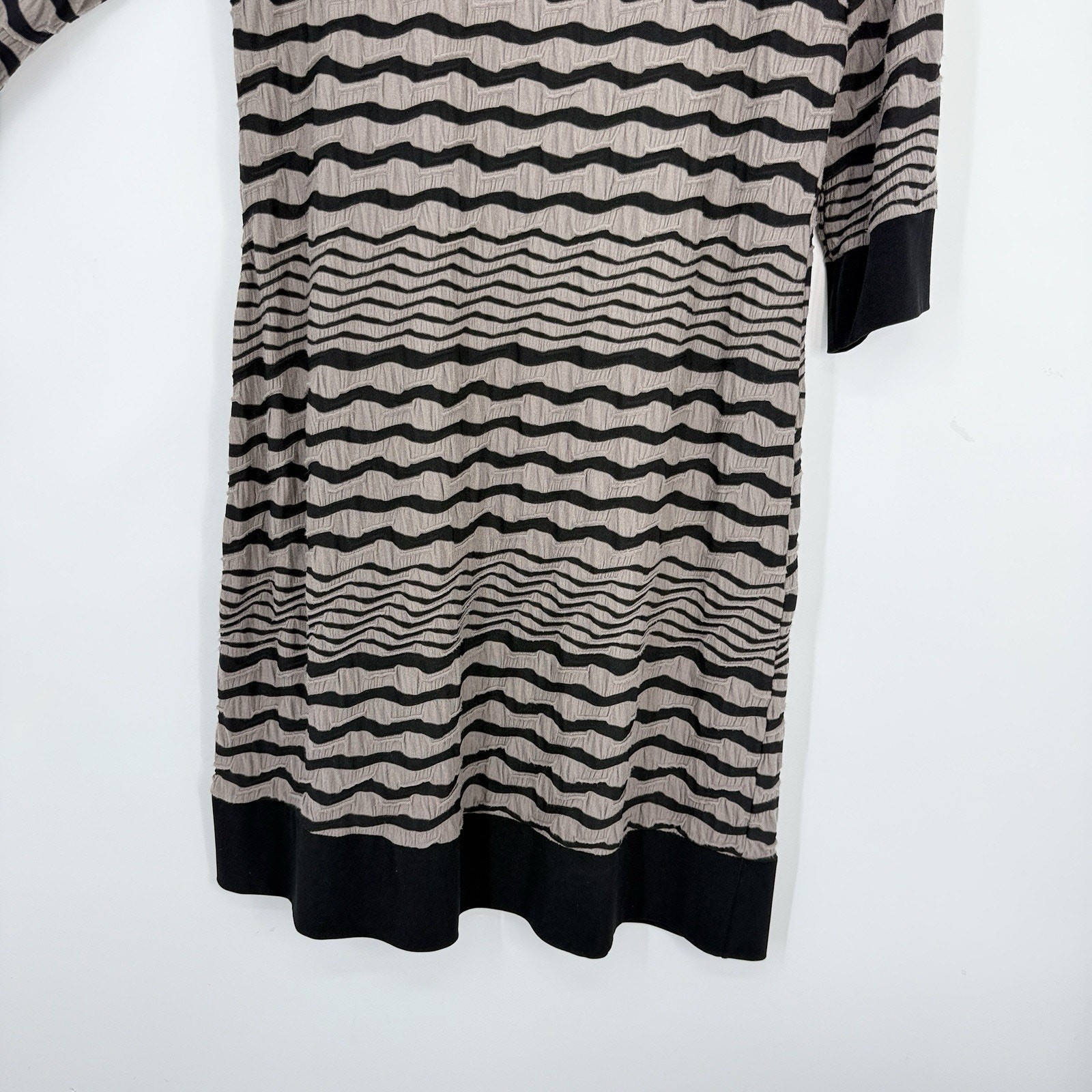 Papillon Blanc Shift Dress Large Textured Seamed Gray Stripe Lagenlook