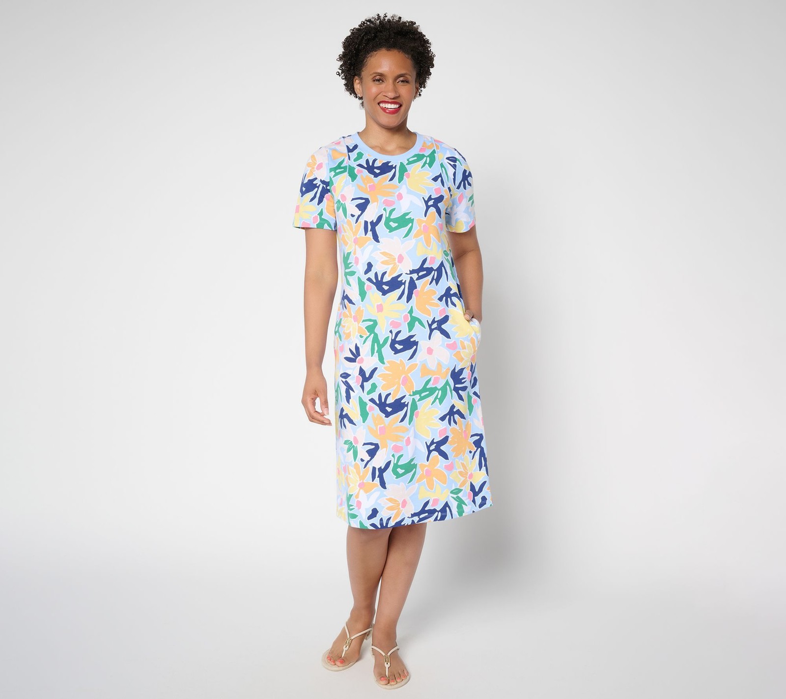 Sport Savvy Women’s Dress Sz L Printed Cotton Span T-Shirt Multi-colored A691498