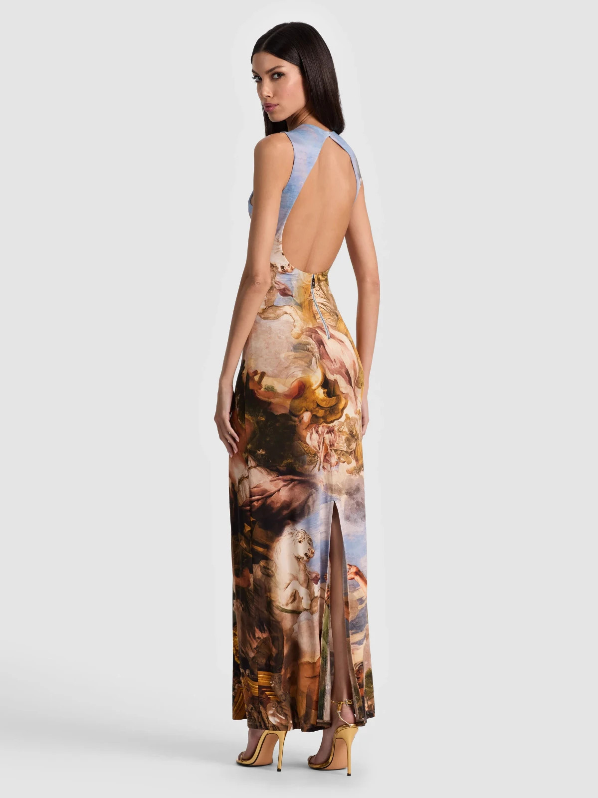 ALICE & OLIVIA (10)DELORA RENAISSANCE FAIR OPEN BACK SL MAXI DRESS NWT MSRP$550