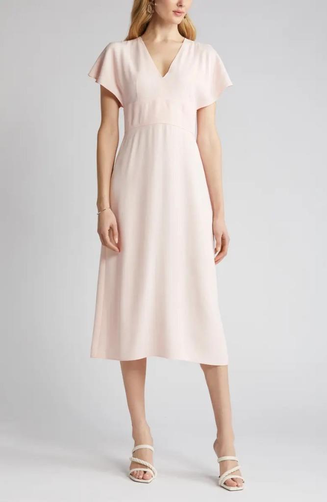 $595 – Boss Hugo Boss Dawinga Flutter Sleeve A-Line Dress in Pink Cream Size 6