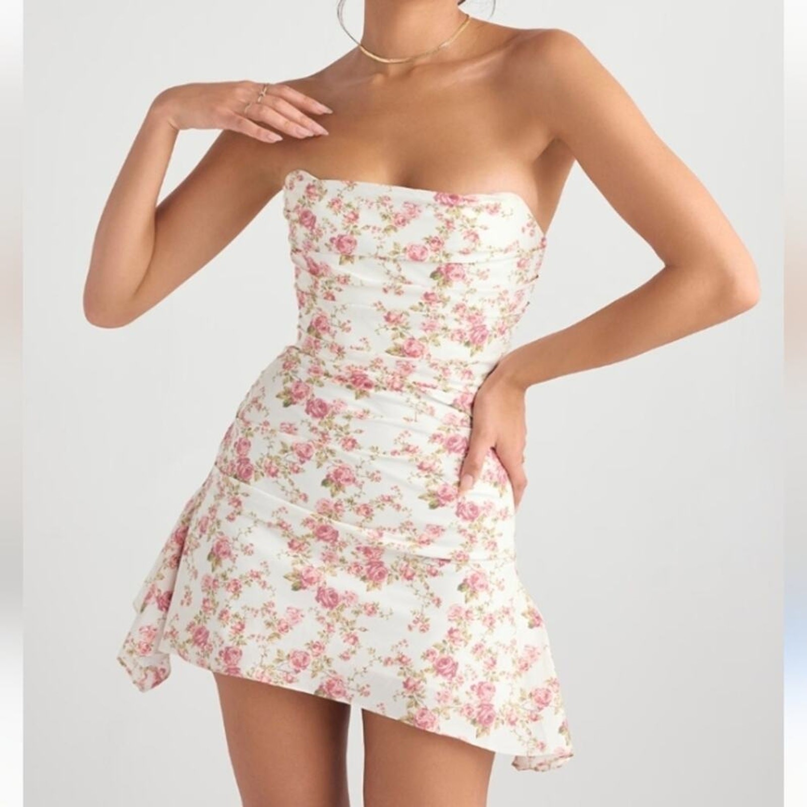 NWT House of CB “Jasmine” Rose Print Draped Corset Dress Size L