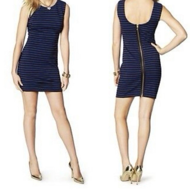 JUICY COUTURE FITTED STRIPE PONTE DRESS Expose Zipper Bodycon Mini AVERY BLACK S