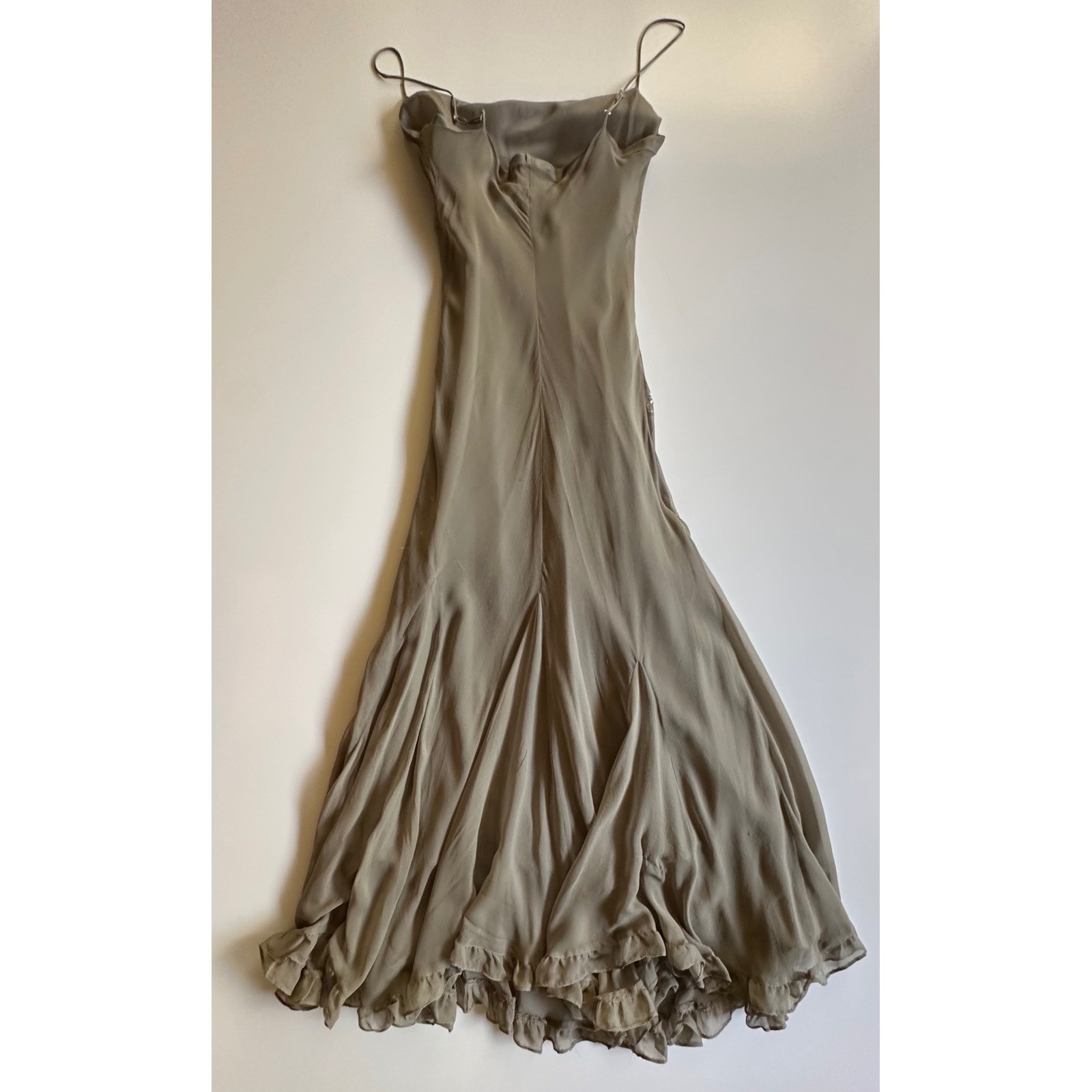 Y2K An’ge Intuition Silk Beaded Paisley Embroidery Slip Dress Sage Green Size XS