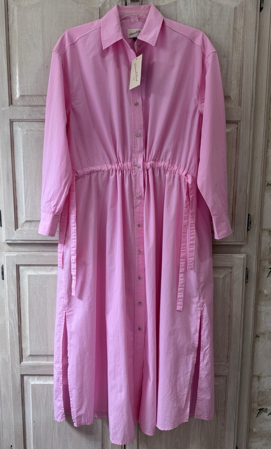 NWT Universal Thread Pink Cinch Waist Long Sleeve Midi Shirt Dress Size XS
