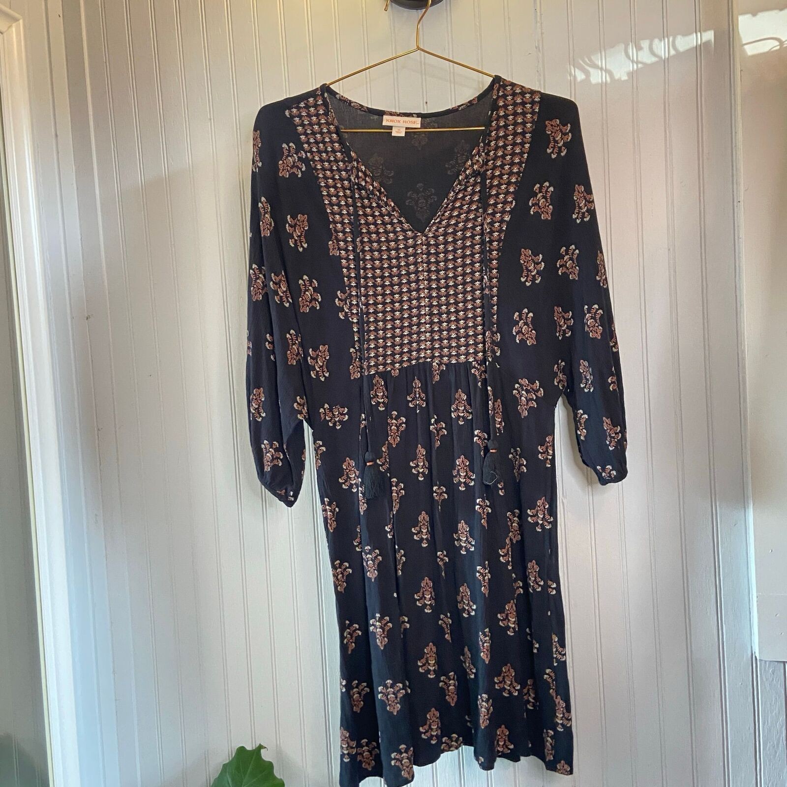 Knox Rose Bohemian Black Floral Dress XS