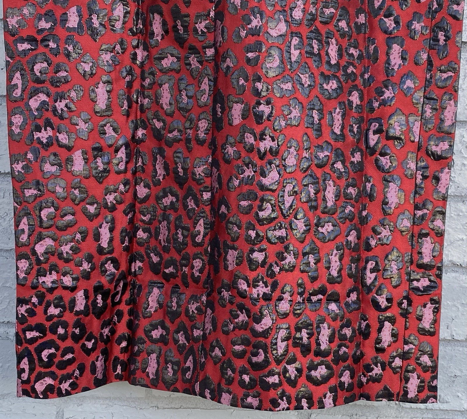 00s Size L Metallic Leopard Animal Print Y2K Mandarin Cheongsam Qipao Red Black